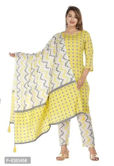 NANAK FEB Women Printed Cotton Kurta with Pant  Dupatta Set-thumb0