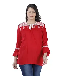 NANAK FEB Women's Rayon Regular Wear Printed Red Short Kurti/Tunic/Top for Girls-thumb3