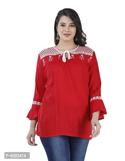 NANAK FEB Women's Rayon Regular Wear Printed Red Short Kurti/Tunic/Top for Girls-thumb4