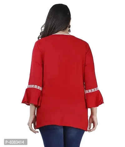 NANAK FEB Women's Rayon Regular Wear Printed Red Short Kurti/Tunic/Top for Girls-thumb2