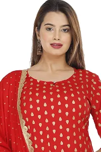 NANAK FEB Women's Rayon Printed Straight Red Kurti with Pant and Dupatta Set for Girls Casual Wear Kurta-thumb4