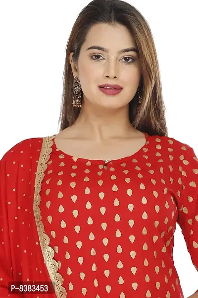 NANAK FEB Women's Rayon Printed Straight Red Kurti with Pant and Dupatta Set for Girls Casual Wear Kurta-thumb5