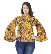 NANAK FEB Women's Rayon Casual Wear Printed Yellow Short Kurti/Tunic/Top for Girls-thumb3