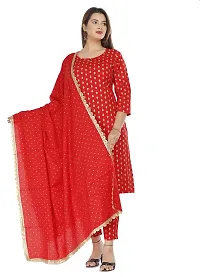 NANAK FEB Women's Rayon Printed Straight Red Kurti with Pant and Dupatta Set for Girls Casual Wear Kurta-thumb2