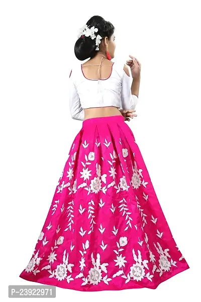 F Plus Fashion Girl's Banglory Satin Semi-Stitched Lehenga Choli (Pink, 8-13 Years)-thumb3