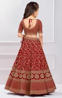 F Plus Fashion Girls Silk Embrodaried Semi Stitched Lehenga Choli With Dupatta (4-5 Years, Red)-thumb1