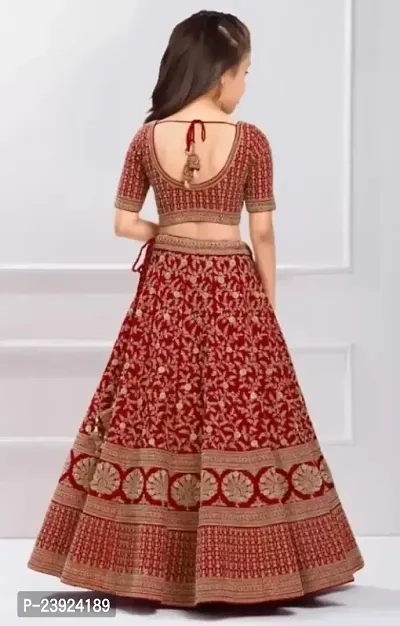 F Plus Fashion Girls Silk Embrodaried Semi Stitched Lehenga Choli With Dupatta (4-5 Years, Red)-thumb2