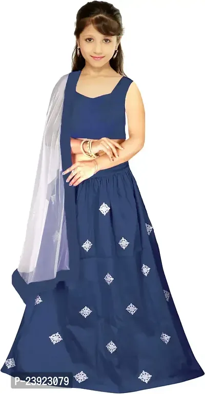 F Plus Fashion Girl's Banglory Satin Semi-Stitched Lehenga Choli (8-13 Years)-thumb0