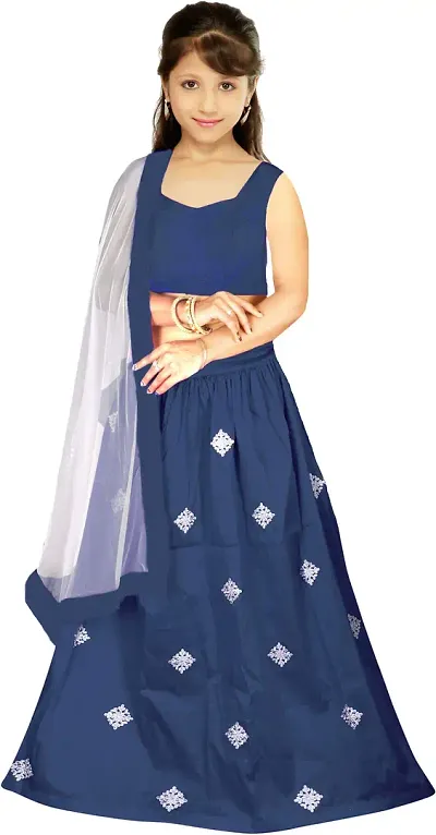 F Plus Fashion Girl's Banglory Satin Semi-Stitched Lehenga Choli (8-13 Years)