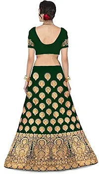 F Plus Fashion Taffeta Satin Women's Semi Stitched Lehenga Choli (Green)-thumb1