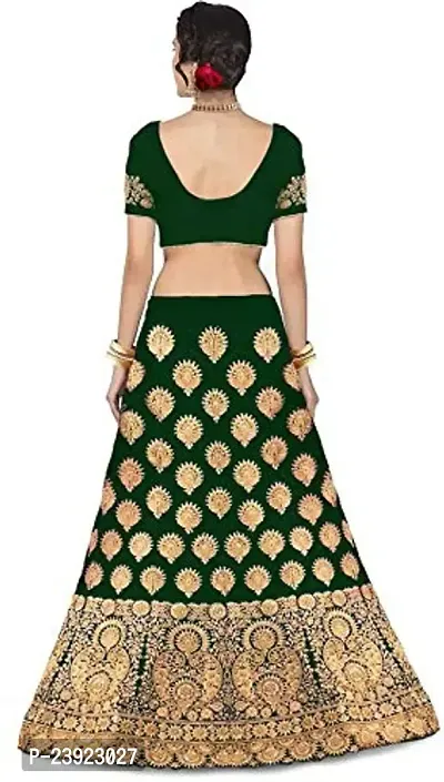 F Plus Fashion Taffeta Satin Women's Semi Stitched Lehenga Choli (Green)-thumb2