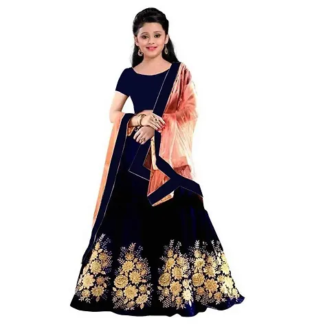 Color Latest Design Heavy Flower Girls Semi Stitched Wedding Wear Lehenga Choli_Suitable To 8-13 Years Girls .