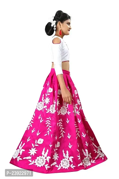 F Plus Fashion Girl's Banglory Satin Semi-Stitched Lehenga Choli (Pink, 8-13 Years)-thumb2