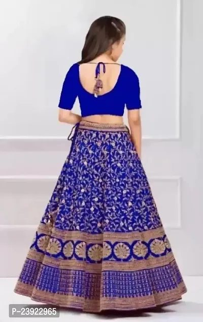 F Plus Fashion Girls Silk Embrodaried Semi Stitched Lehenga Choli With Dupatta (7-8 Years, Royal)-thumb2