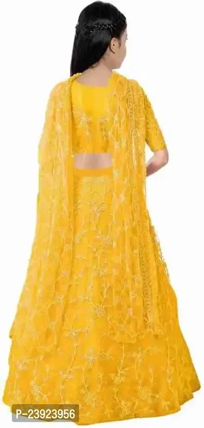 F Plus Fashion Girls Latest Designer Wedding Wear Semi Stitched Lehenga Choli (8-9 Years, Yellow)-thumb2