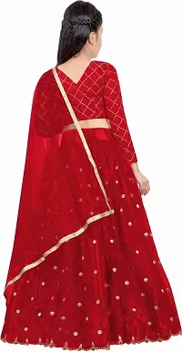 F Plus Fashion Girl's Net Semi-stitched Lehenga Choli (4-5 Years, Red)-thumb1