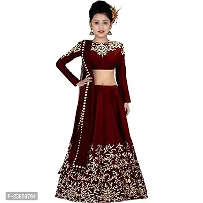 F Plus Fashion Girl's Semi-stitched Taffeta Satin Lehenga Choli