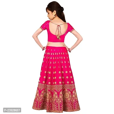 F Plus Fashion Girl's Banglory Satin Semi-Stitched Lehenga Choli (Pink,Orange 8-13 Years)-thumb2