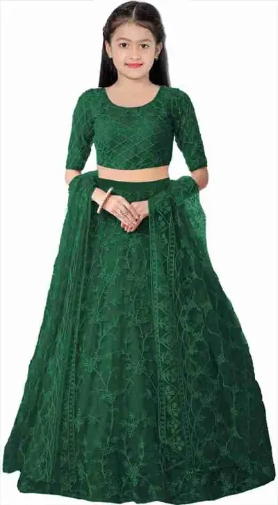 Stylish Net Embellished Lehenga, Choli And Dupatta Set For Girls