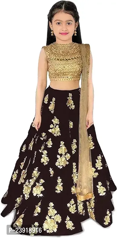 F Plus Fashion Girl's Semi-stitched Taffeta Satin Lehenga Choli