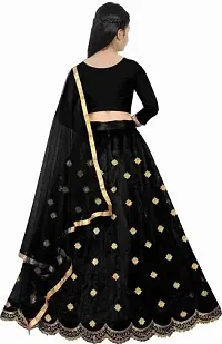 F Plus Fashion Girl's Net Semi-stitched lehenga choli and Dupatta set (6-7 Years, Black)-thumb1