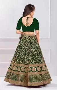 F Plus Fashion Girls Silk Embrodaried Semi Stitched Lehenga Choli With Dupatta (14-15 Years, Green)-thumb1