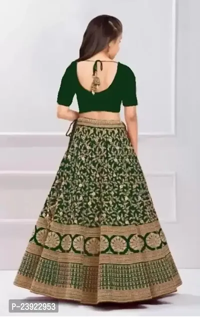 F Plus Fashion Girls Silk Embrodaried Semi Stitched Lehenga Choli With Dupatta (14-15 Years, Green)-thumb2