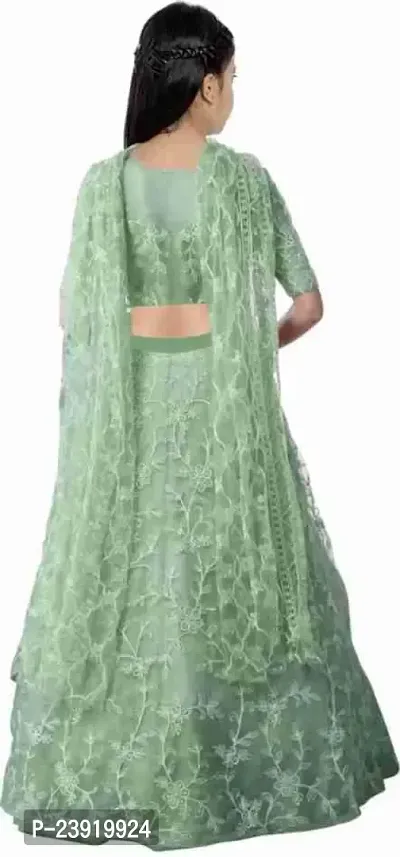 F Plus Fashion Girls Latest Designer Wedding Wear Semi Stitched Lehenga Choli (7-8 Years, Pista)-thumb2