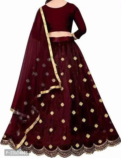 F Plus Fashion Girl's Net Semi-stitched lehenga choli and Dupatta set (10-11 Years, Maroon)-thumb2