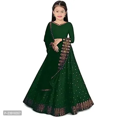 F Plus Fashion Girl's Taffeta Satin Semi-stitched Lehenga Choli Set