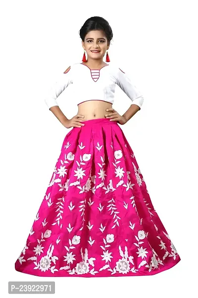F Plus Fashion Girl's Banglory Satin Semi-Stitched Lehenga Choli (Pink, 8-13 Years)-thumb0