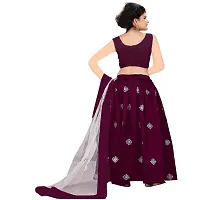 F Plus Fashion Girl's Semi-stitched Satin Lehenga Choli (FP_K_Butti_Wine_11-12 Years)-thumb1