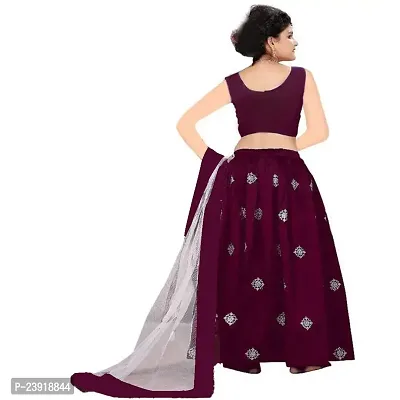 F Plus Fashion Girl's Semi-stitched Satin Lehenga Choli (FP_K_Butti_Wine_11-12 Years)-thumb2