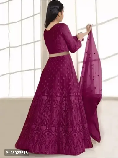 F Plus Fashion Girls Lehenga Choli Ethnic Wear Embroidered Lehenga, Choli and Dupatta Set (8-9 Years, Purple)-thumb2
