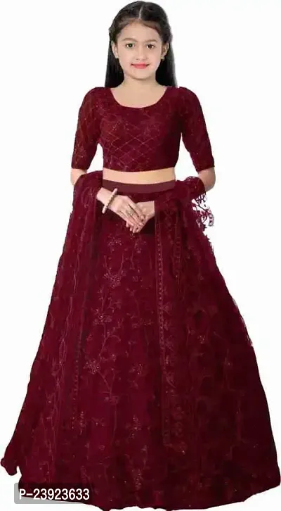 F Plus Fashion Girls Latest Designer Wedding Wear Semi Stitched Lehenga Choli (10-11 Years, Maroon)