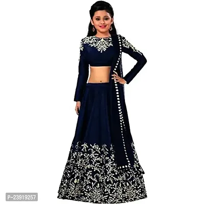 F Plus Fashion Girl's Semi-stitched Taffeta Satin Lehenga Choli-thumb0