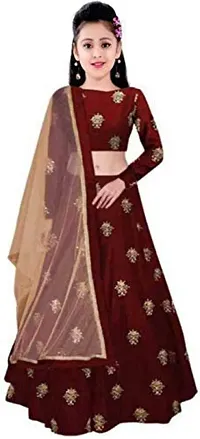 F Plus Fashion Girls' Taffeta Silk  Net Semi-Stitched Lehenga Choli-thumb1