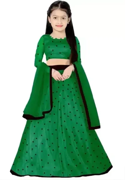 Clothes shop Girls Net Latest Designer Party Wear Semi Stitched Lehenga Choli (14-15 Years, Green)