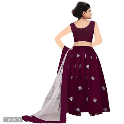 F Plus Fashion Girl's Banglory Satin Semi-Stitched Lehenga Choli (Wine, 8-13 Years)-thumb2