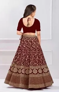 F Plus Fashion Girls Silk Embrodaried Semi Stitched Lehenga Choli With Dupatta (12-13 Years, Maroon)-thumb1