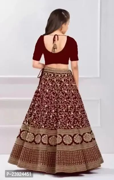 F Plus Fashion Girls Silk Embrodaried Semi Stitched Lehenga Choli With Dupatta (12-13 Years, Maroon)-thumb2