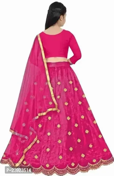 F Plus Fashion Girl's Net Semi-stitched lehenga choli and Dupatta set (11-12 Years, Pink)-thumb2
