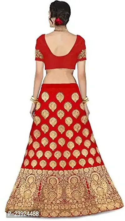 F Plus Fashion Taffeta Satin Women's Semi Stitched Lehenga Choli (Red)-thumb2