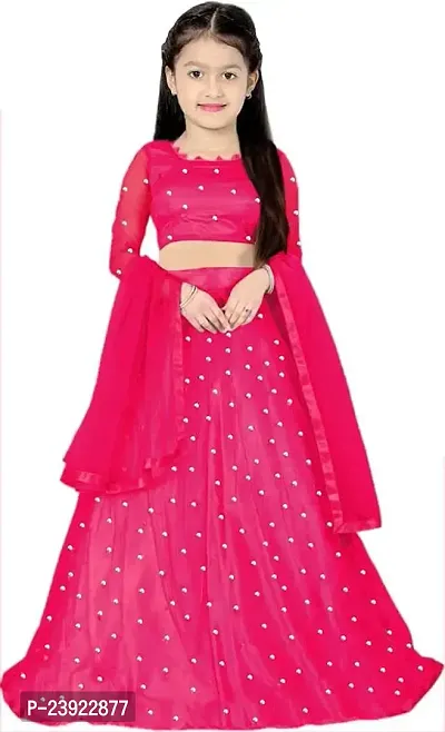 Clothes shop Girls Net Latest Designer Party Wear Semi Stitched Lehenga Choli (7-8 Years, Gajri)-thumb0