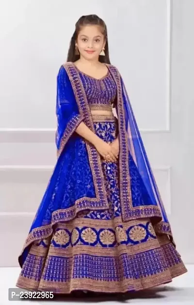 F Plus Fashion Girls Silk Embrodaried Semi Stitched Lehenga Choli With Dupatta (7-8 Years, Royal)-thumb0