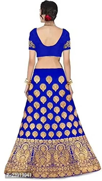F Plus Fashion Taffeta Satin Women's Semi Stitched Lehenga Choli (Royal Blue)-thumb2