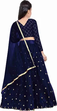 F Plus Fashion Girl's Net Semi-stitched Lehenga Choli (7-8 Years, Blue)-thumb1