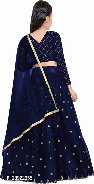 F Plus Fashion Girl's Net Semi-stitched Lehenga Choli (7-8 Years, Blue)-thumb2