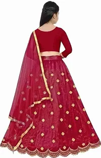 F Plus Fashion Girl's Net Semi-stitched lehenga choli and Dupatta set (14-15 Years, Red)-thumb1