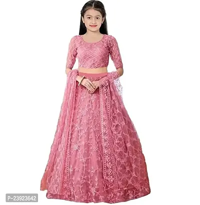 F Plus Fashion Flower Designer Girls Lehenga Choli (10-11 Years, Pink)-thumb0